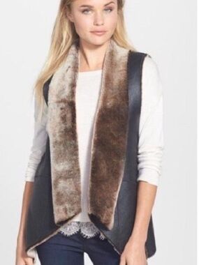 Truth And Pride Real Lamb Fur/Leather Open Front Layering Vest Italy S